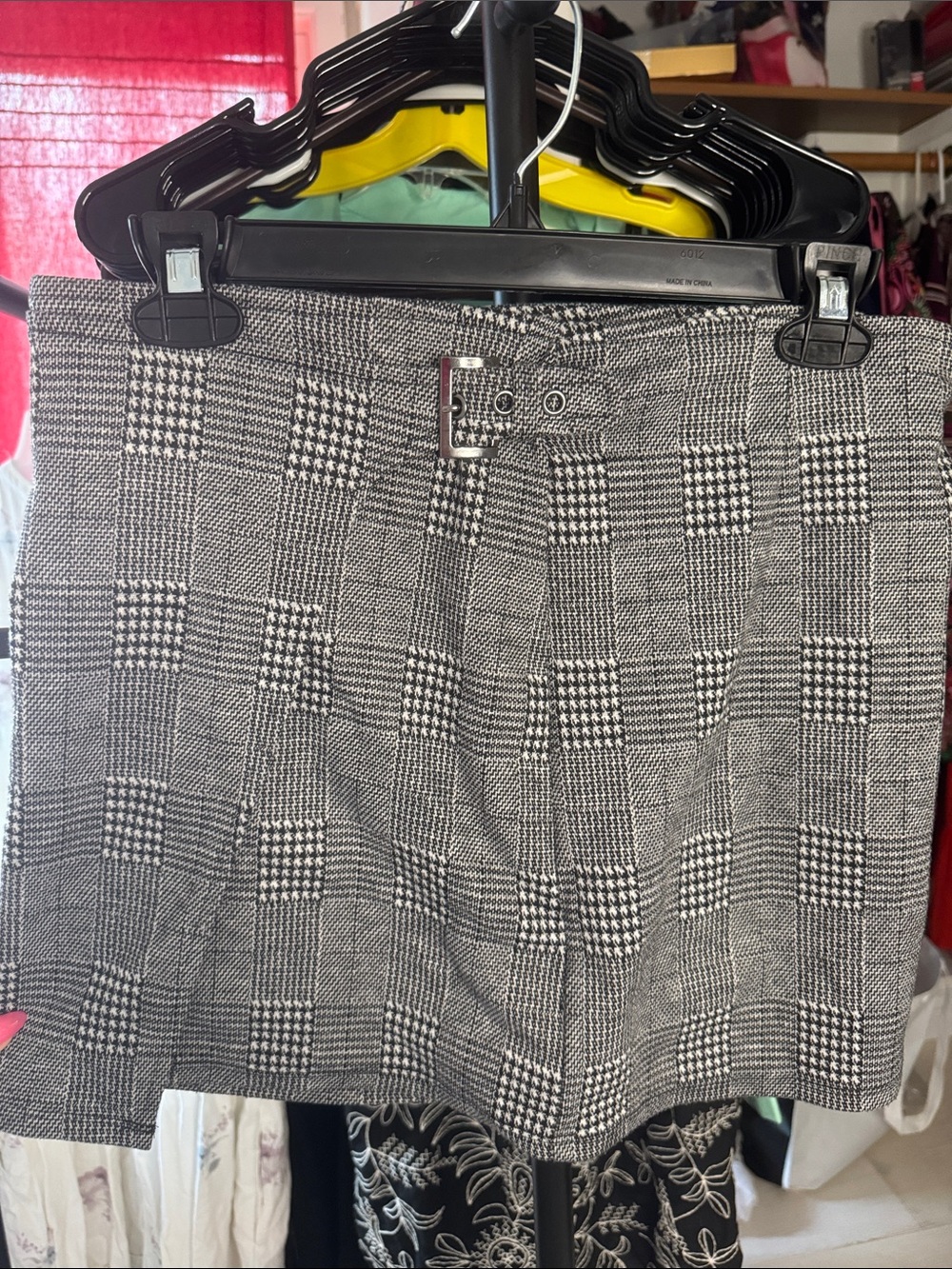 Jack by BB Dakota Gray Black Plaid Mini Skirt with Buckle